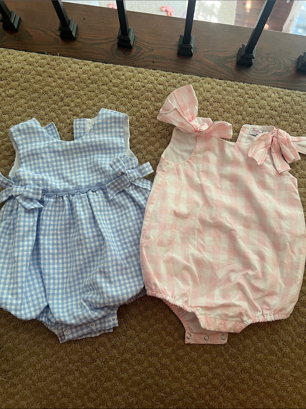 Pink Gingham Tie-Shoulder girls bubble and blue gingham girls bubble